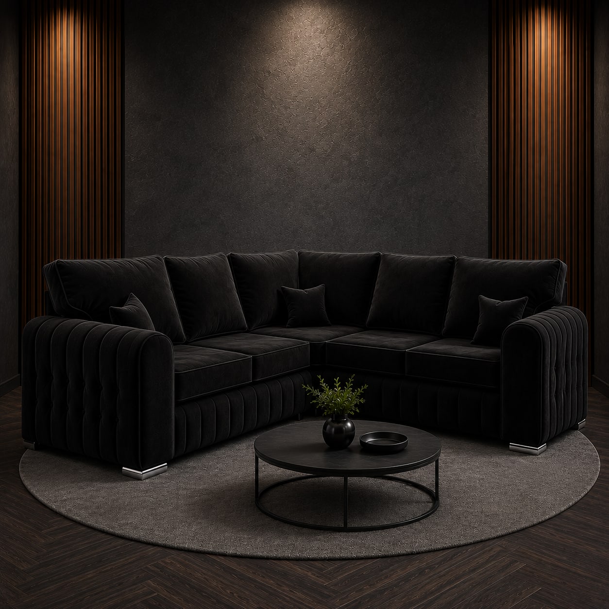 Sims 5 Seater Corner 2c2 High Back in Black Plush Velvet — photo 2 of 4