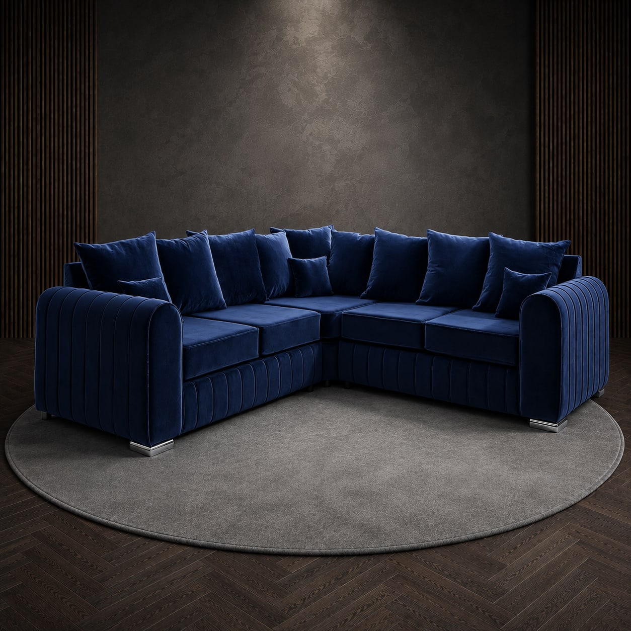 Sims 5 Seater Corner 2c2 Scattered Back in Navy Blue Plush Velvet — photo 3 of 4
