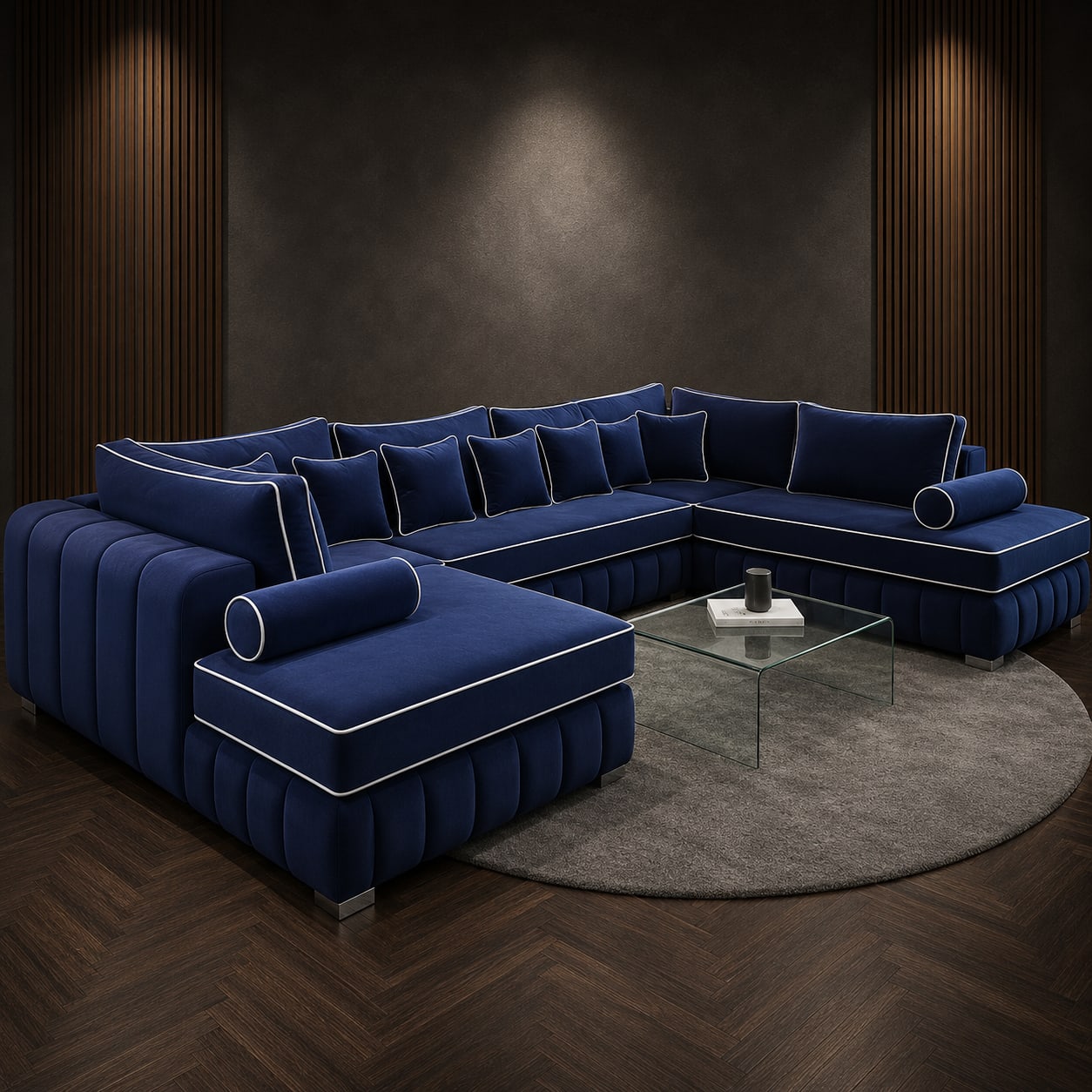 Sims U-Shape High Back in Navy Blue Plush Velvet — photo 3 of 3