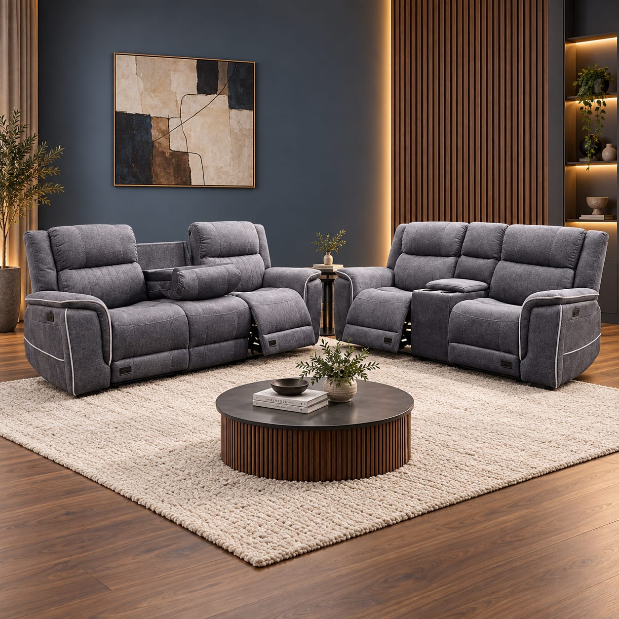 Hannah Electric 3+2 Seater in Grey Fabric