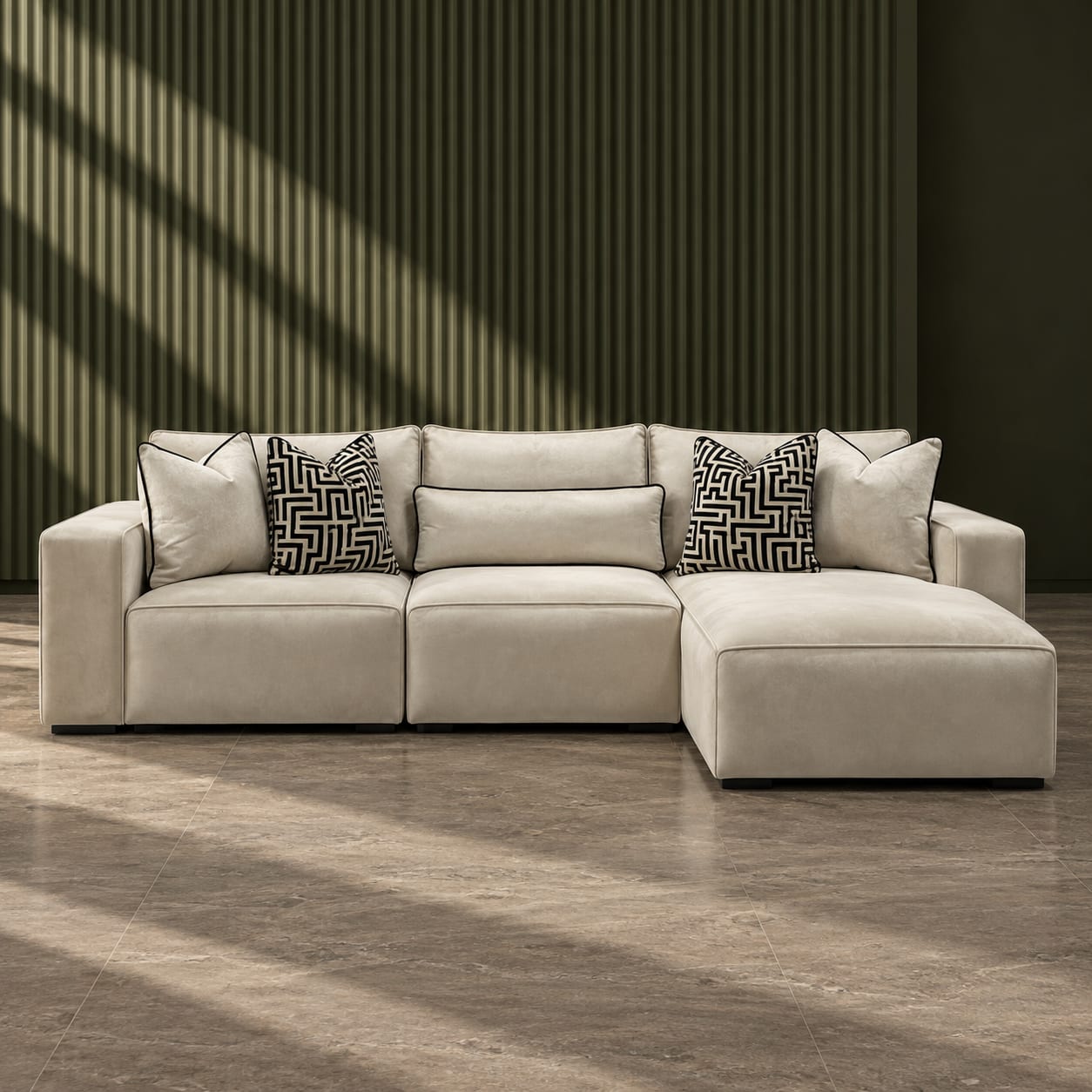 Salone L-Shape in White Plush Velvet