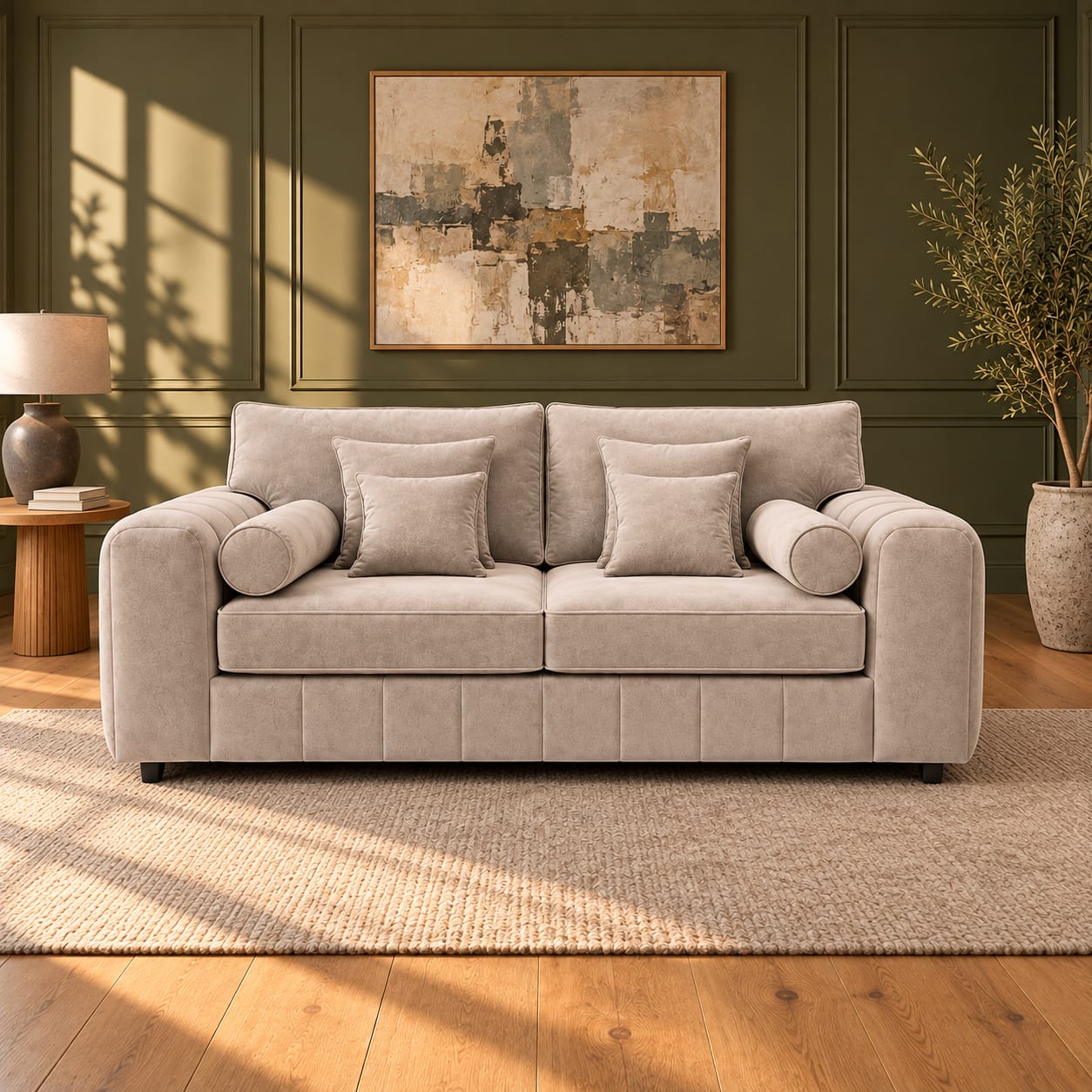 Lily 3 Seater High Back in Mink Plush Velvet