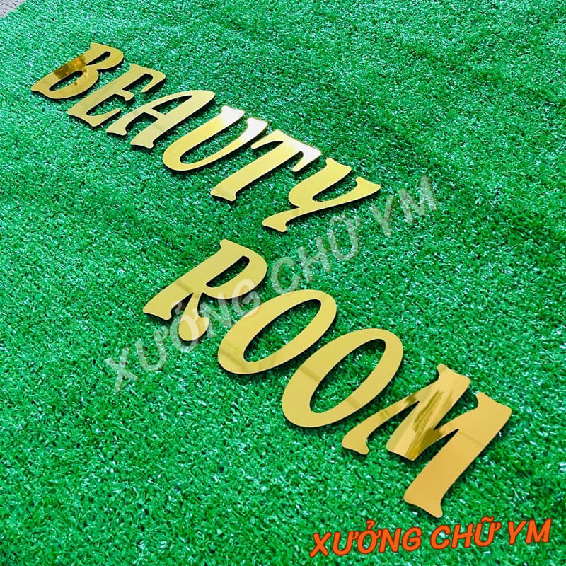 Chữ Alu Vàng Gương Cao 10cm Dày 3mm Font Flamenco Dán Tường Biển Quảng Cáo