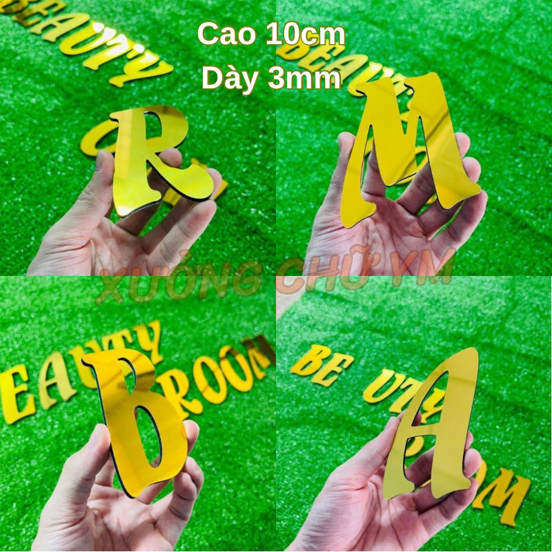 Chữ Alu Vàng Gương Cao 10cm Dày 3mm Font Flamenco Dán Tường Biển Quảng Cáo
