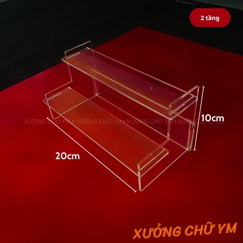 Kệ Mica Bậc Thang Nhiều Tầng Lắp Ghép Dài 20cm – Kệ Trưng Bày Mỹ Phẩm, Mô Hình, Trong Suốt
