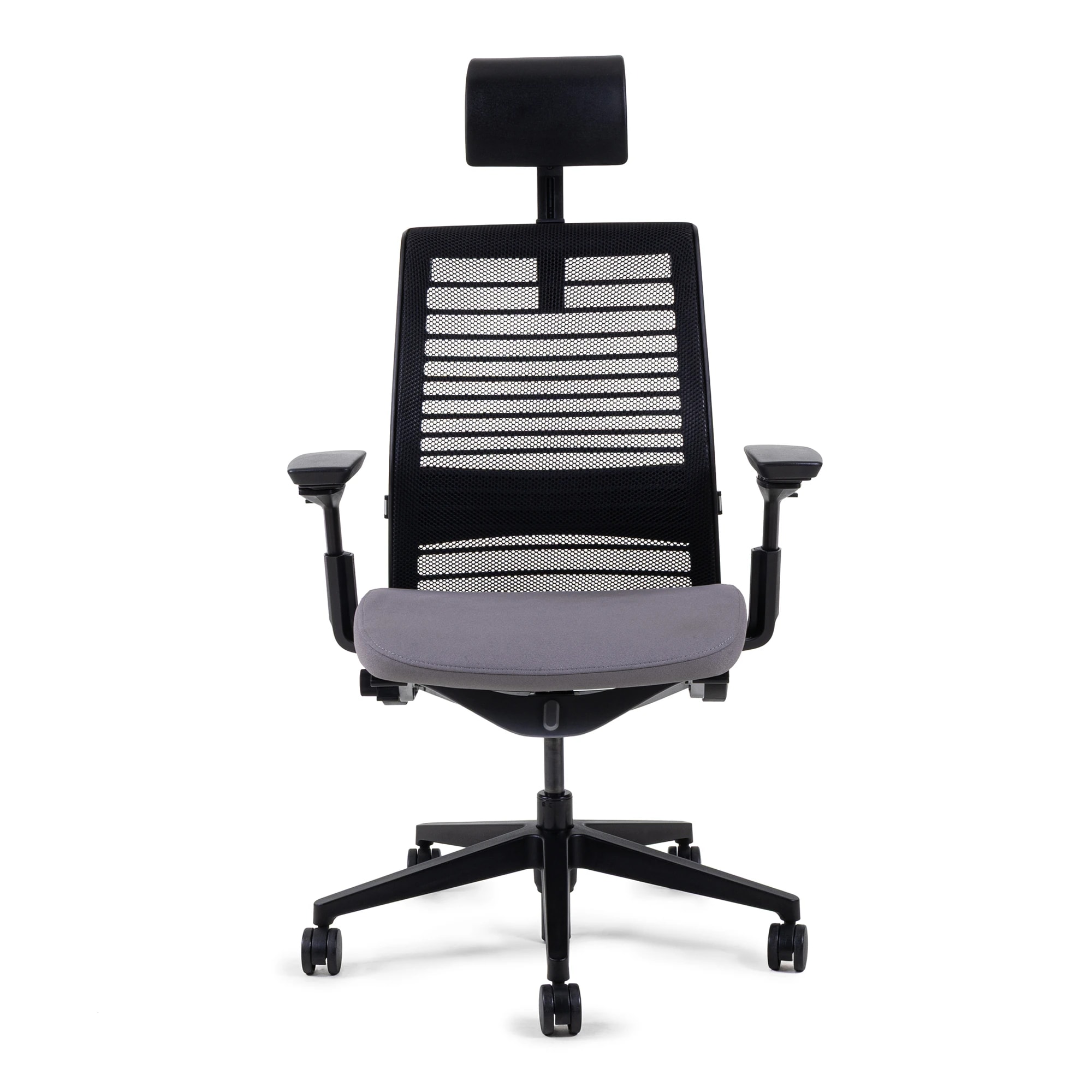 Steelcase Think Chair (Renewed) | Weight-Activated Recline, LiveBack Flexor System, 4D Adjustable Arms | Intelligent Ergonomics, Sustainable Design, 12-Year Warranty With Headrest | Gray with Headrest