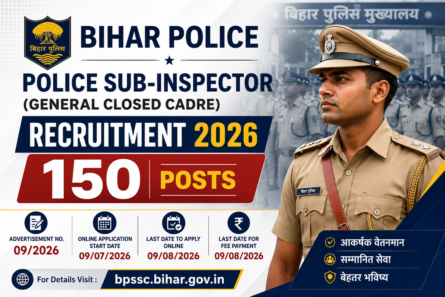 BPSSC Police Sub-inspector (General Closed Cadre) Recruitment 2026 - 150 Posts
