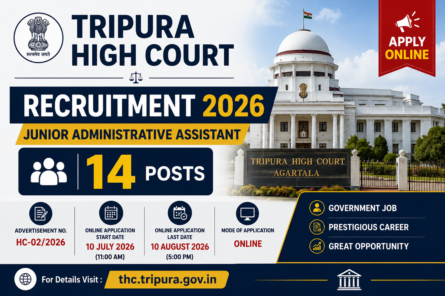 Tripura High Court Recruitment 2026 – Apply Online for 14 Junior Administrative Assistant Posts
