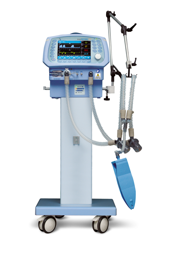 Skanray SkanRespiro Plus ICU ventilator mounted on a mobile stand with color touchscreen