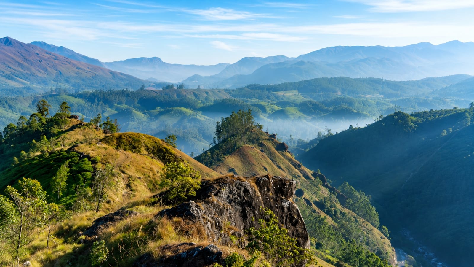 Panoramic view of Anamudi Peak and the Western Ghats in Munnar, Kerala