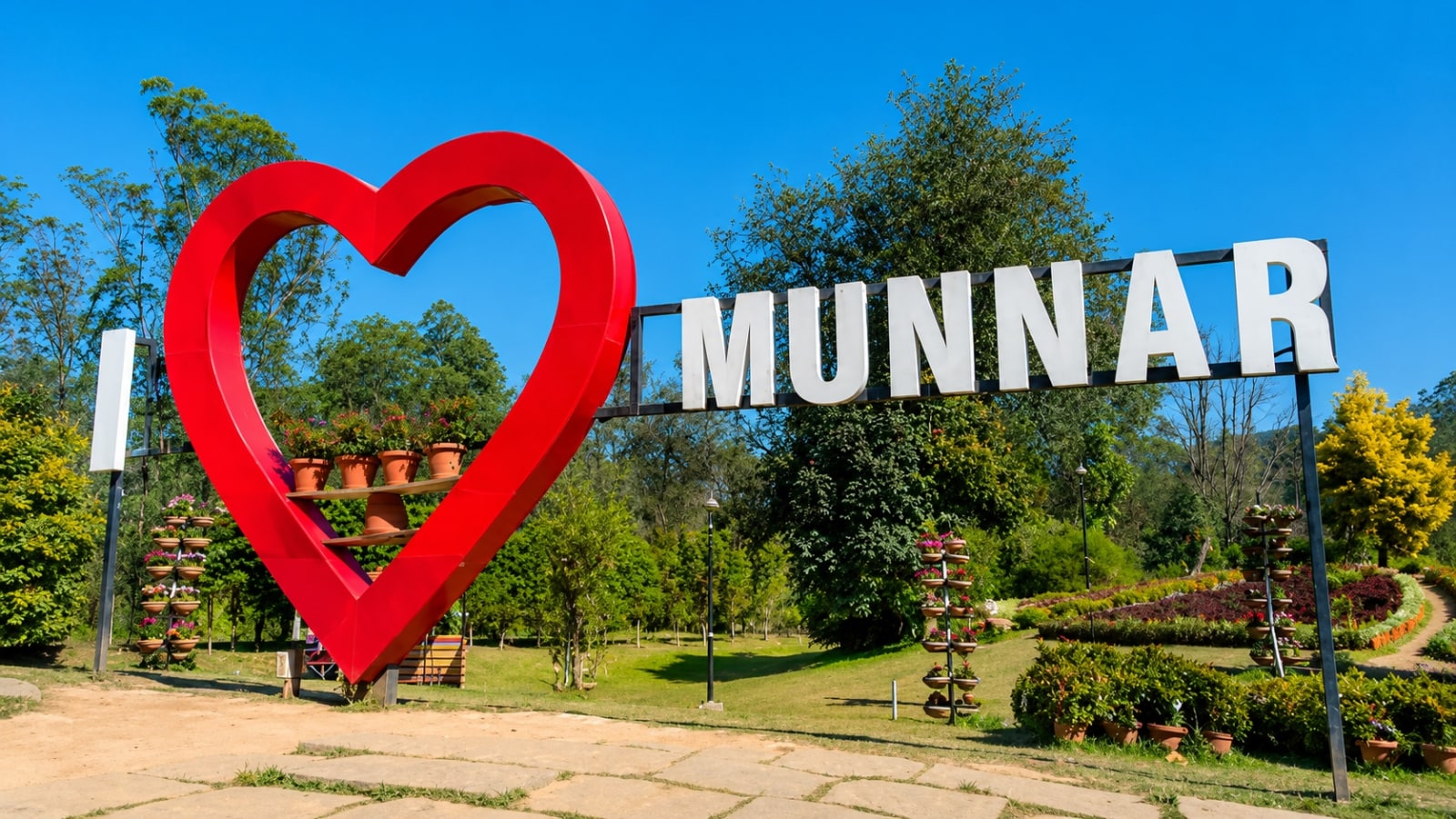 I Love Munnar sign at Blossom Hydel Park in Munnar, Kerala