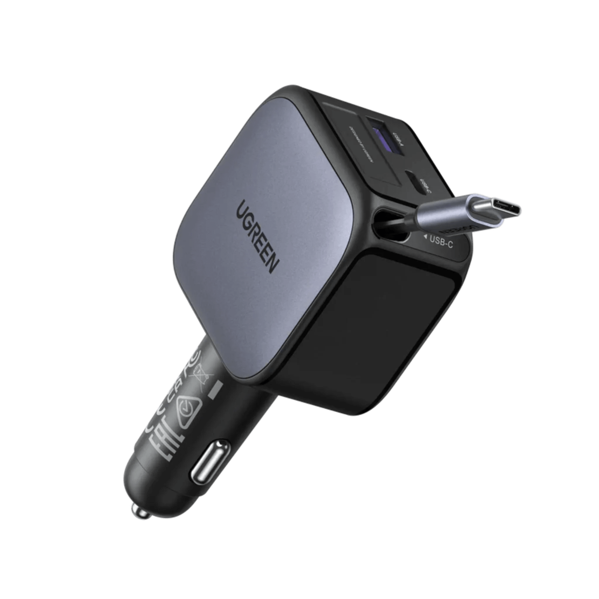 Ugreen 60W Dual Port Car Charger with Retractable Cable