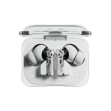 Nothing Ear 1 Wireless Earbuds in transparent charging case showing earbuds securely placed and ready for wireless playback. image at Digital Dukkan