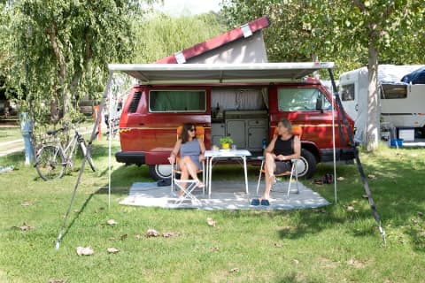 Sedia da campeggio HOLIDAY TRAVEL, struttura in legno, blu screziato –  camper store firenze
