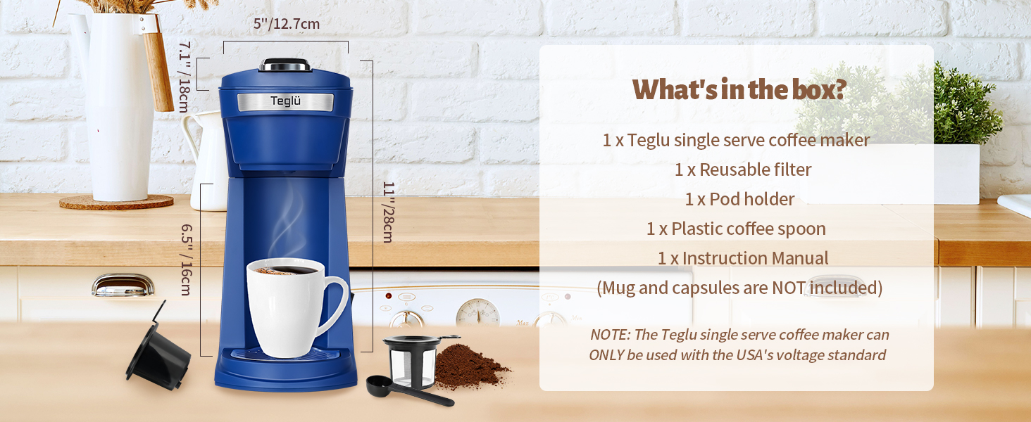 Teglu Single Serve Coffee Maker for K Cup Pod & Ground Coffee 2 in 1, K