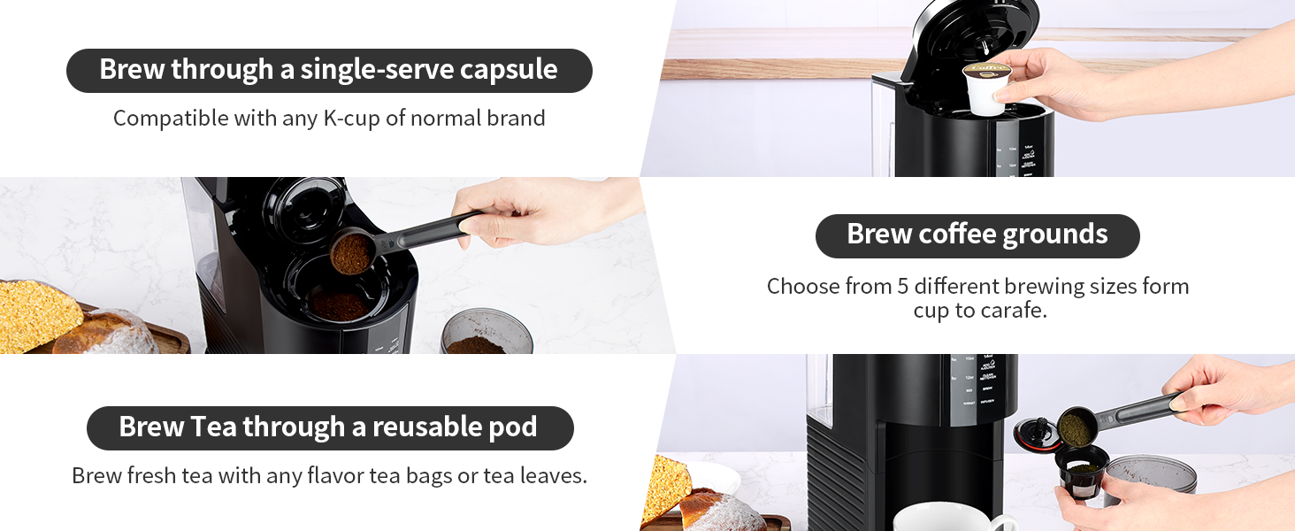 VIMUKUN Single Serve Coffee Maker, Compatible with K-Cup Pod & Ground Coffee,  Coffee Brewer with One Button Operation and Auto Shut-off, 5-13 oz. Mini  Size