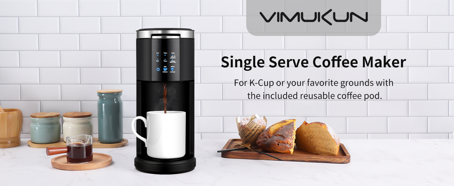 VIMUKUN Single Serve Coffee Maker for K-Cup Pod and Ground Coffee, 6 to 14  oz Brew Sizes, 40 oz Removable Water Reservoir, Single Cup Coffee Brewer  with Self-cleaning Function 