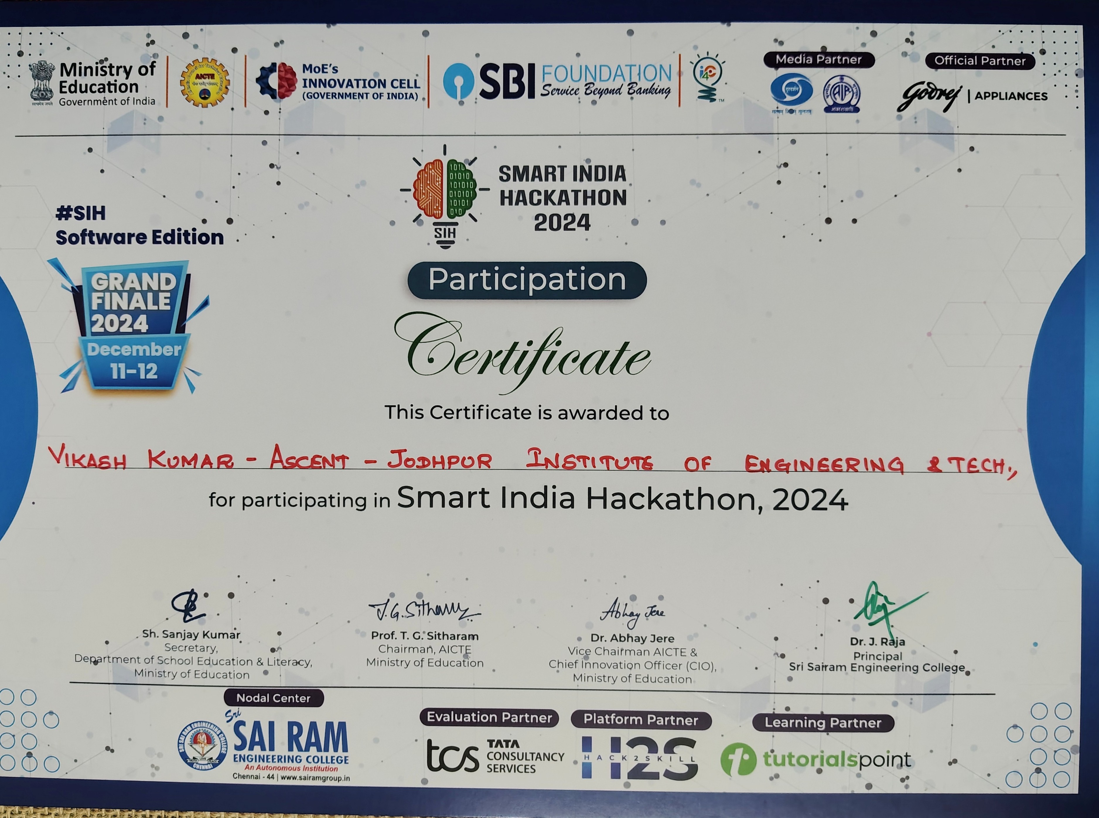 SIH Certificate