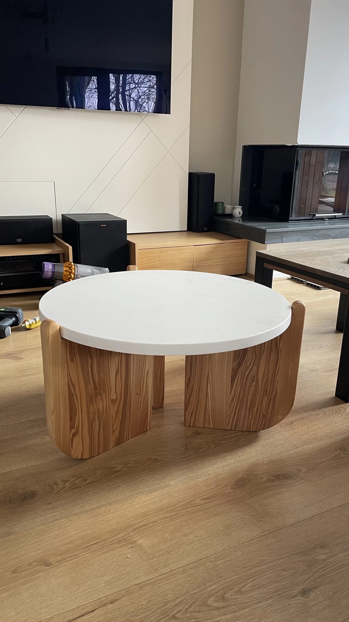Masă de dining din stejar cu stand natural live edge