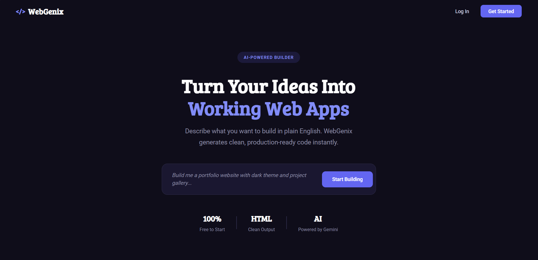 WebGenix AI Web Generator Interface