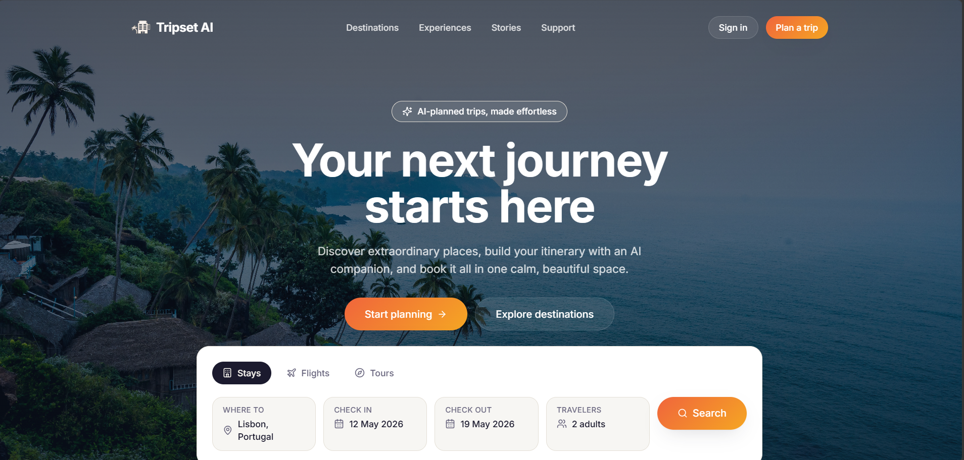 Tripset AI Planner Dashboard