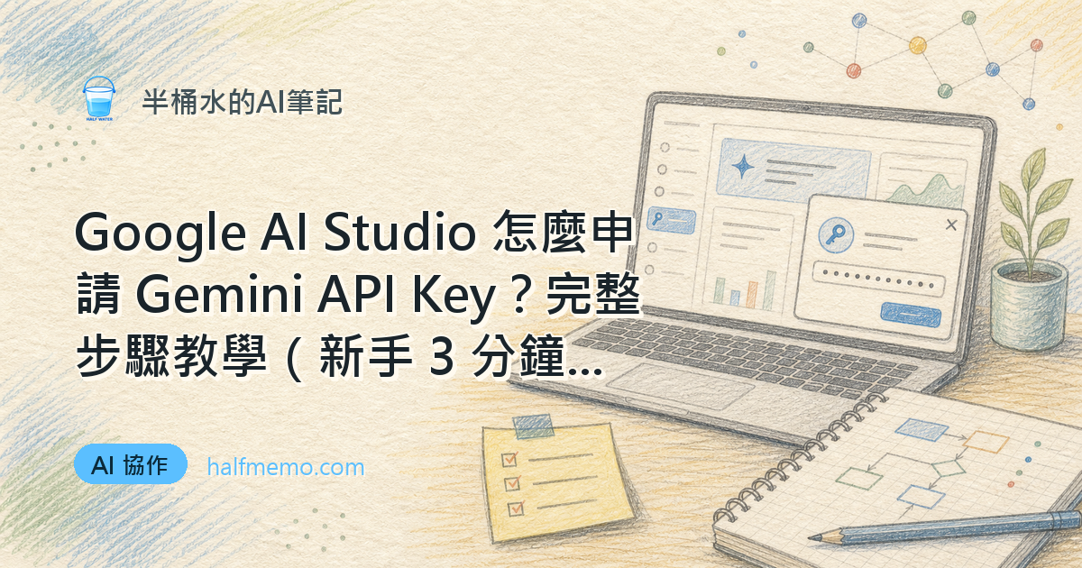 Google AI Studio 怎麼申請 Gemini API Key？完整步驟教學（新手 3 分鐘搞定）