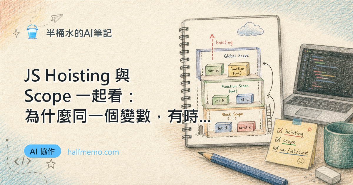 JS Hoisting 與 Scope 一起看：為什麼同一個變數，有時能用有時直接爆？