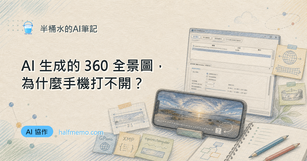 AI 生成的 360 全景圖，為什麼手機打不開？我寫了一個 GPano Metadata 修復工具