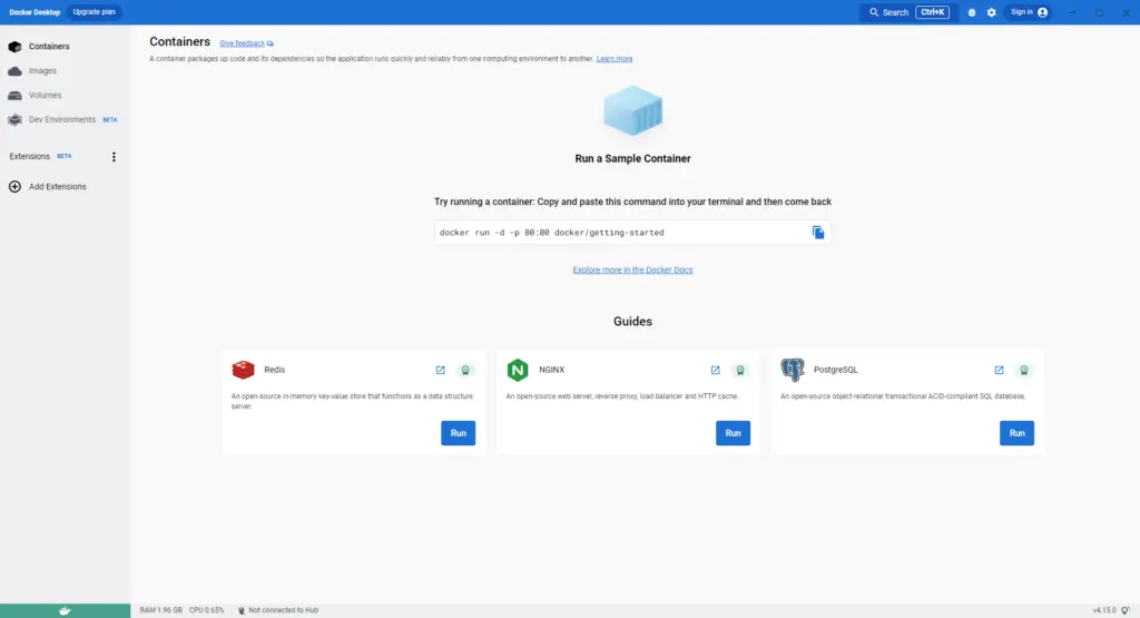 docker start window
