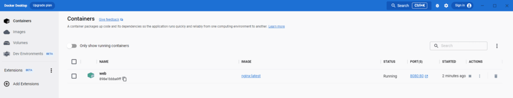 docker nginx container running