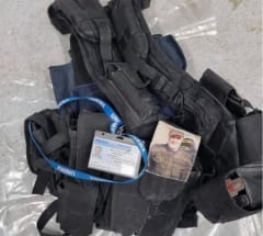 A Hamas terrorist’s fighting vest found in Gaza with the identification tag of UNRWA