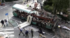 Photo of bus explosions from the second Intifada