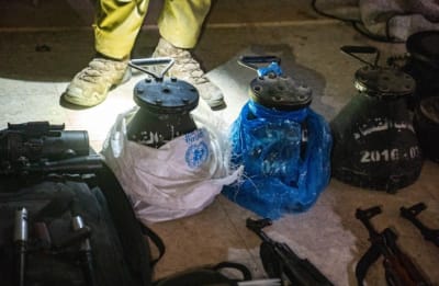 Weapons found in Jabalia, Gaza. Some of them were found in UNRWA bags