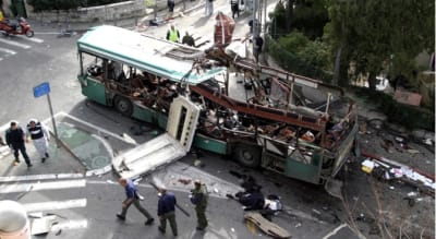 Photo of bus explosions from the second Intifada
