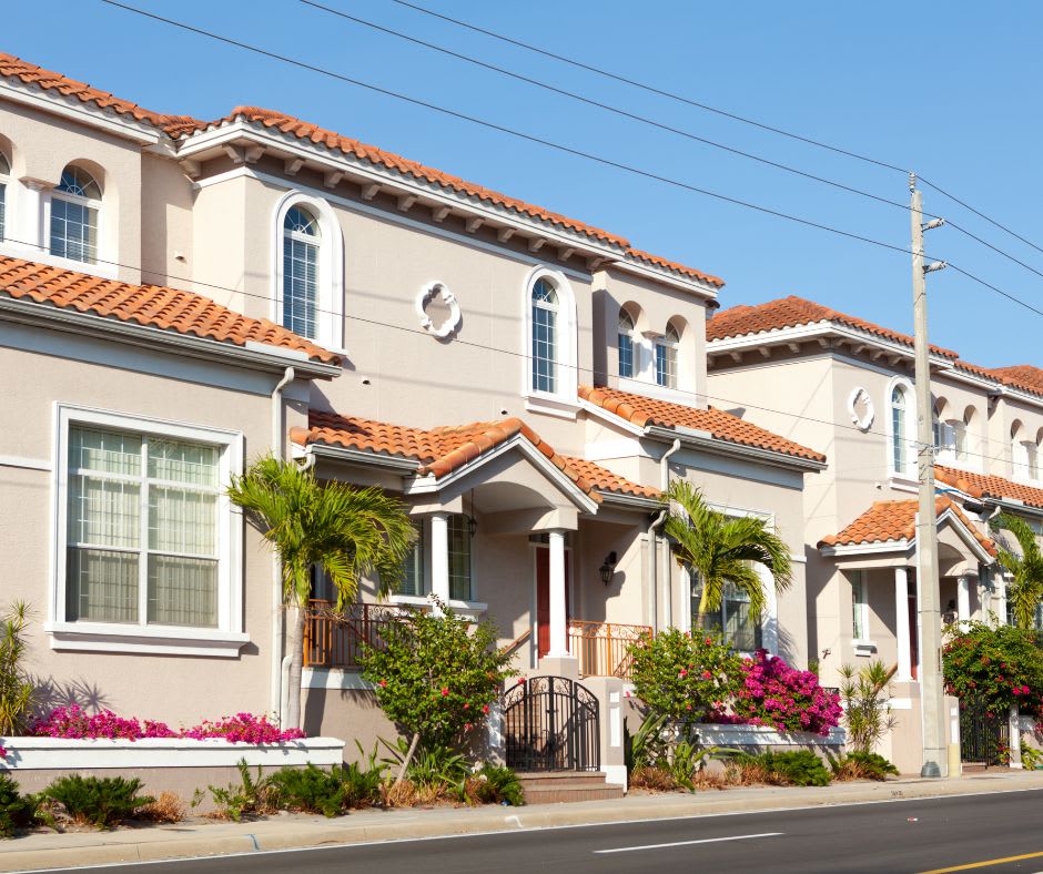 A row of pre-construction townhomes seen in Miami during the day time.