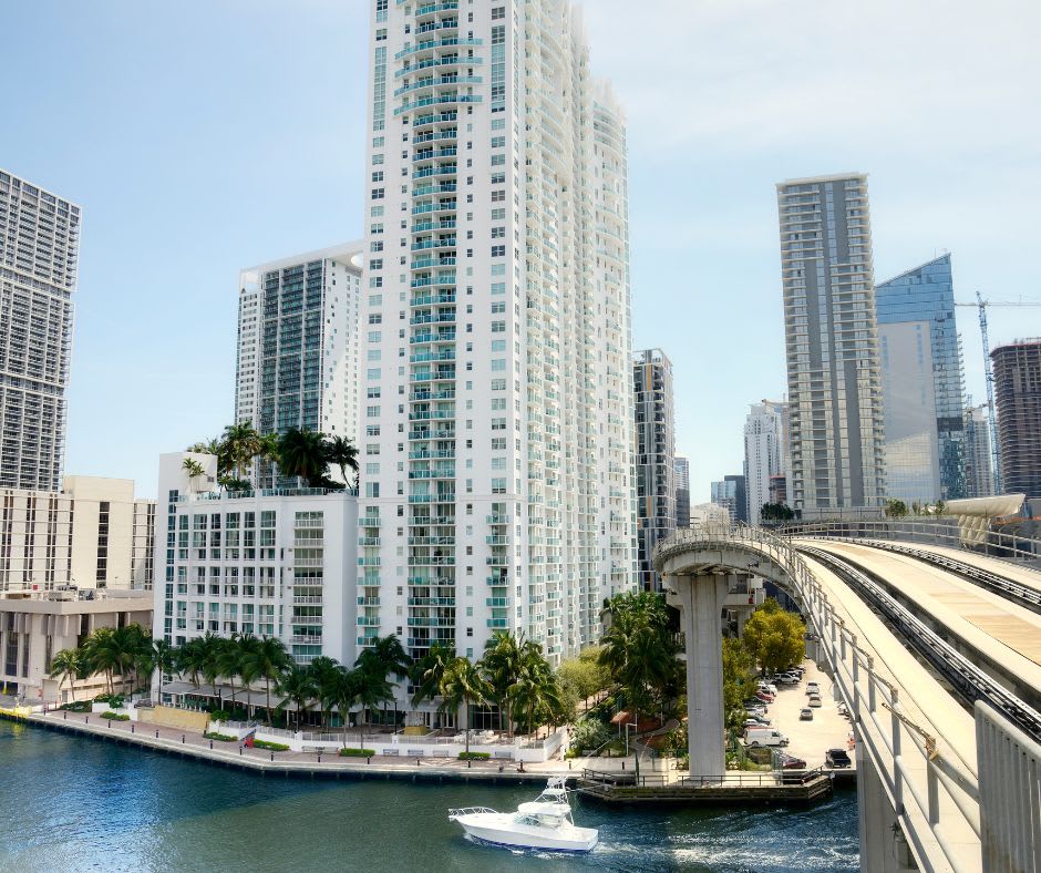 A view of waterfront luxury propertes in Miami, Florida.