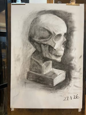 Lady studies with charcoal