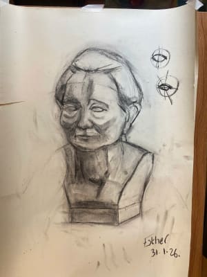 Lady studies with charcoal