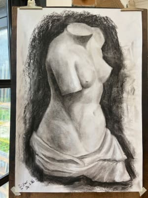 Lady studies with charcoal