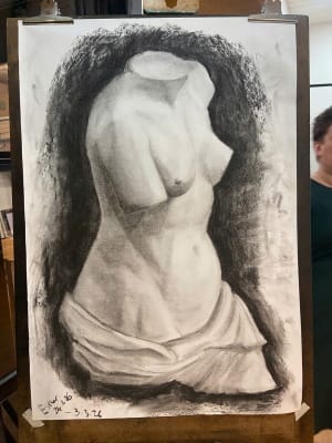 Lady studies with charcoal