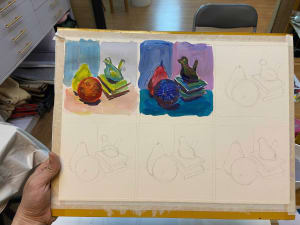 Young girl learn color theory