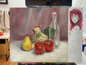 Young girl draw oil painting