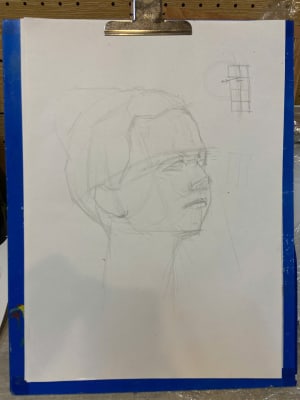 Young man leanrt head drawing