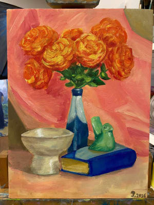Young girl learnt oil painting