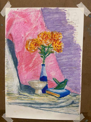 Men try color drawing.