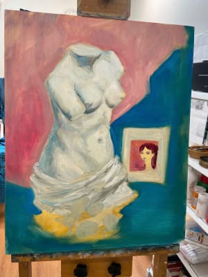 Young girl learnt oil painting