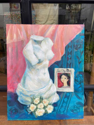 Young girl learnt oil painting