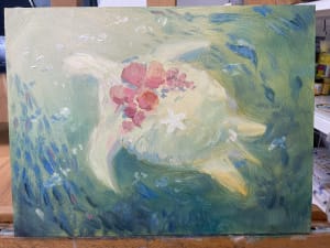 Young girl learnt oil painting