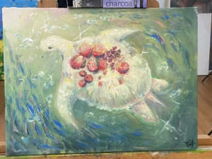 Young girl learnt oil painting