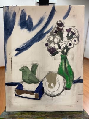 Old man learnt oil painting